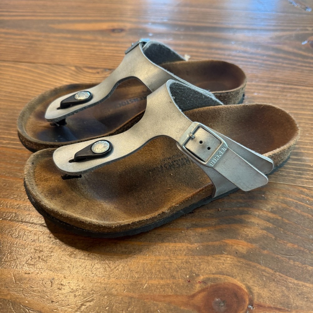 Birkenstock Gizeh Silver Leather Thong Flip Flop Sandals Size 31 US 13‎